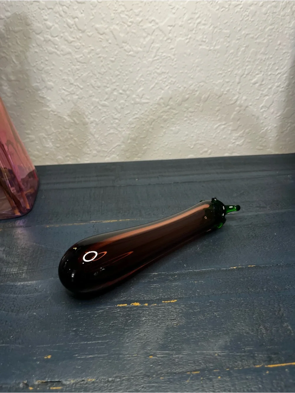 Artisan Glass Chili Accent Vase in Brown with Green Stem